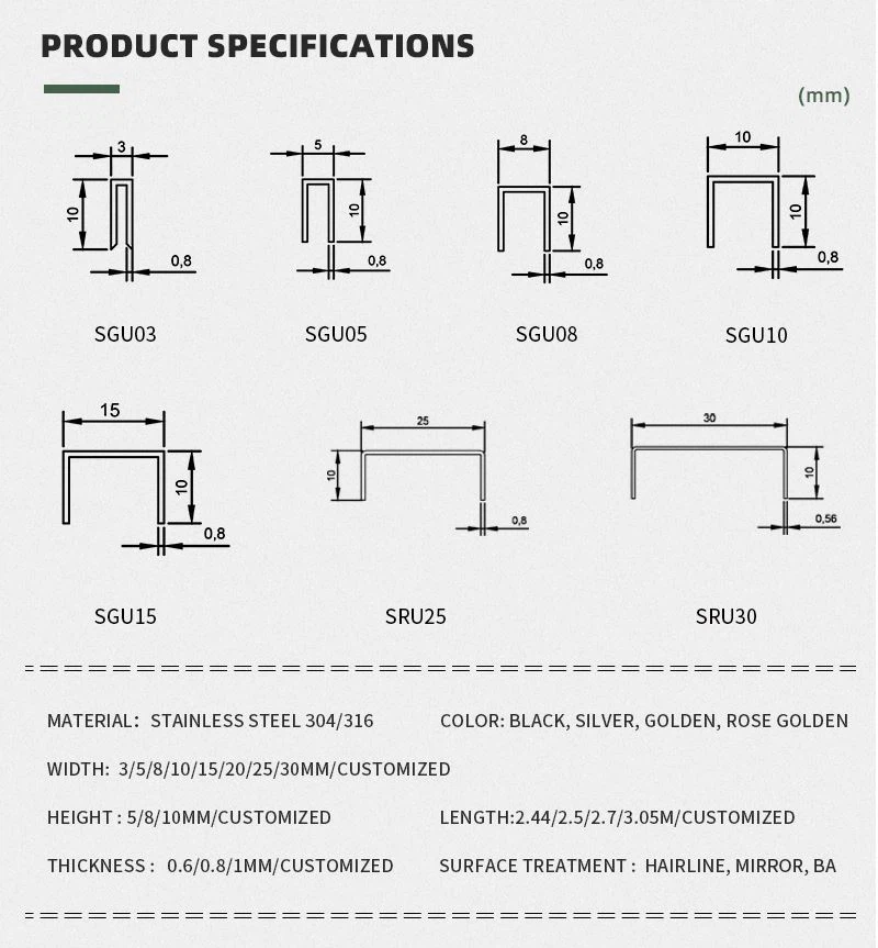 5 polished rose gold u edge profile for furniture